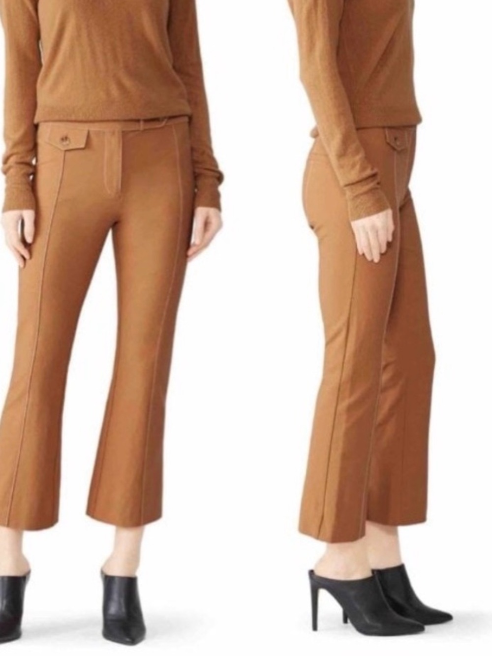 Derek Lam 10 Crosby Camel Flared Trousers Contrast Stitch Size 6 Cotton Cropped